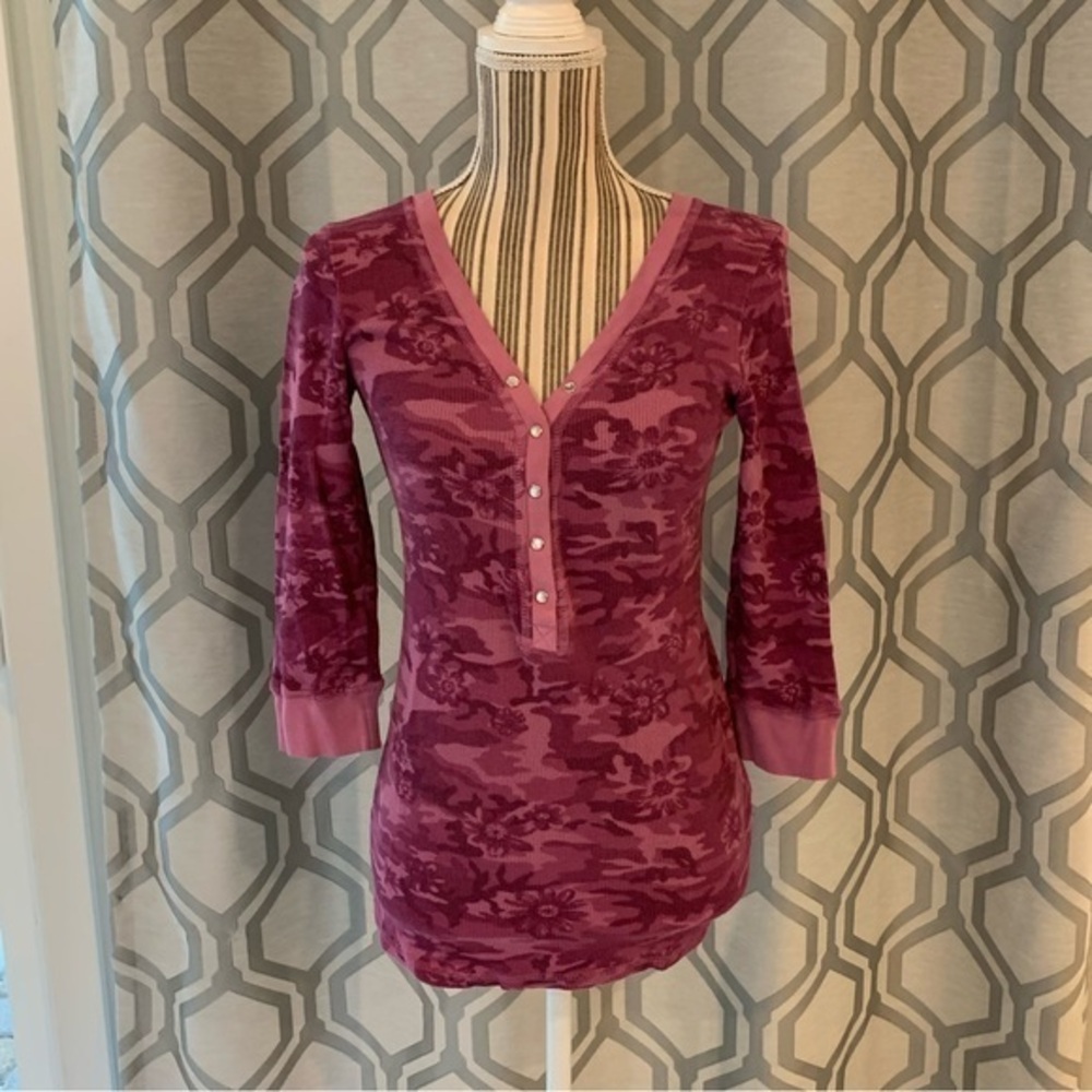 Athleta Pink Camo Henley Top